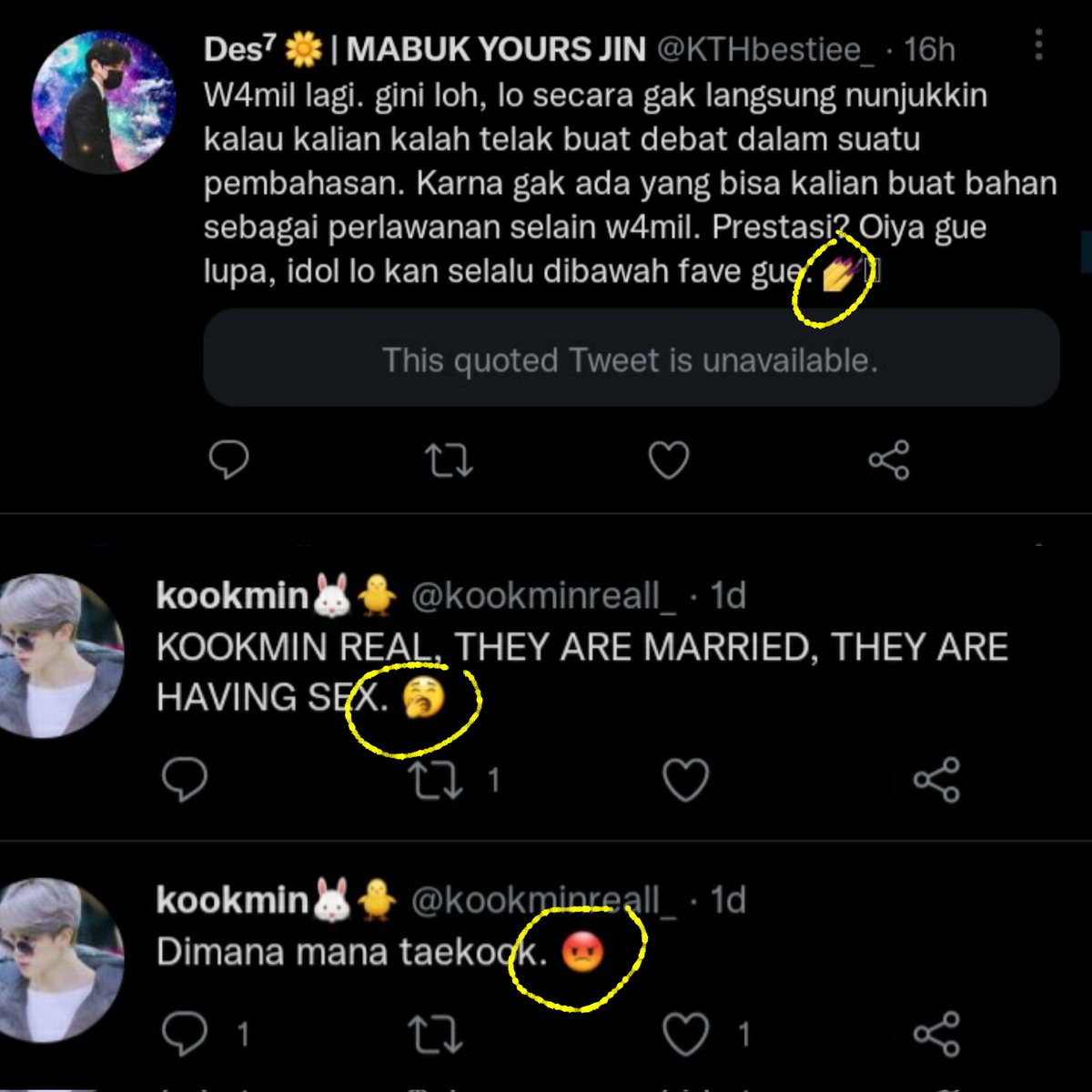 parkjimiIf's tweet photo. gua mau nambahin jg krn udh keterlaluan.

dr typing, penggunaan tanda baca, letak emot, usn sampe bio kira2 kebetulan ga ya? pict ke4 jg ngelike fanart kth padahal semua tweetnya ngejelekin kth, mungkin kelupaan unlike soalnya aslinya diakun sebelah ngebiasin kth💀 https://t.co/7sis6MMKhA