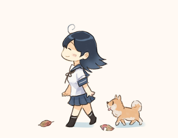 ushio (kancolle) 1girl school uniform dog serafuku skirt ahoge pleated skirt  illustration images