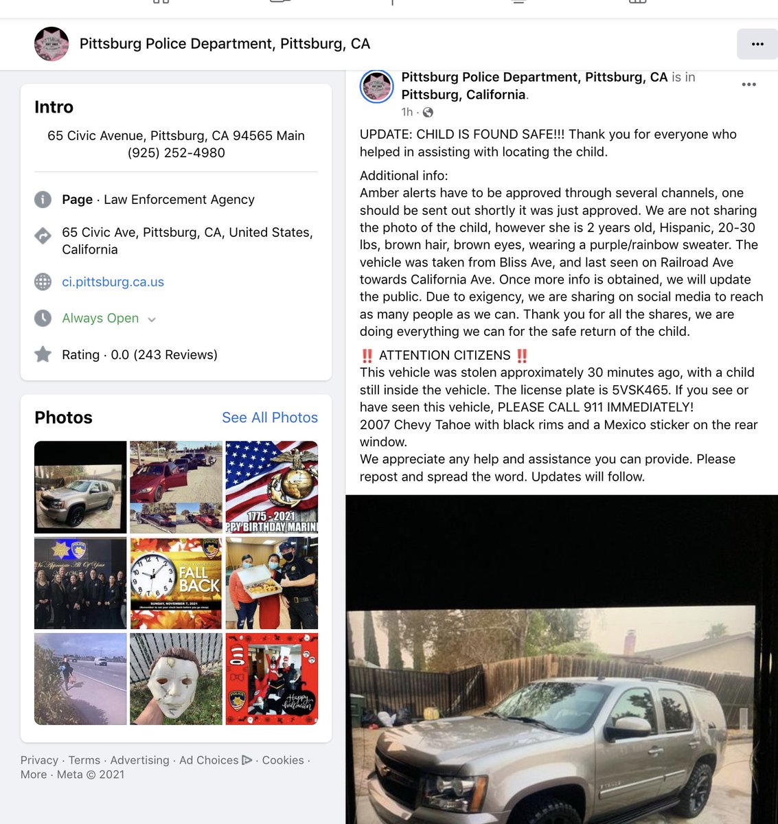 bambibones1's tweet photo. @CHPAlerts @PittsburgPD It's real. She's found. She was in the back  seat of a  car  when it was stolen. https://t.co/sXn6MY9JVI