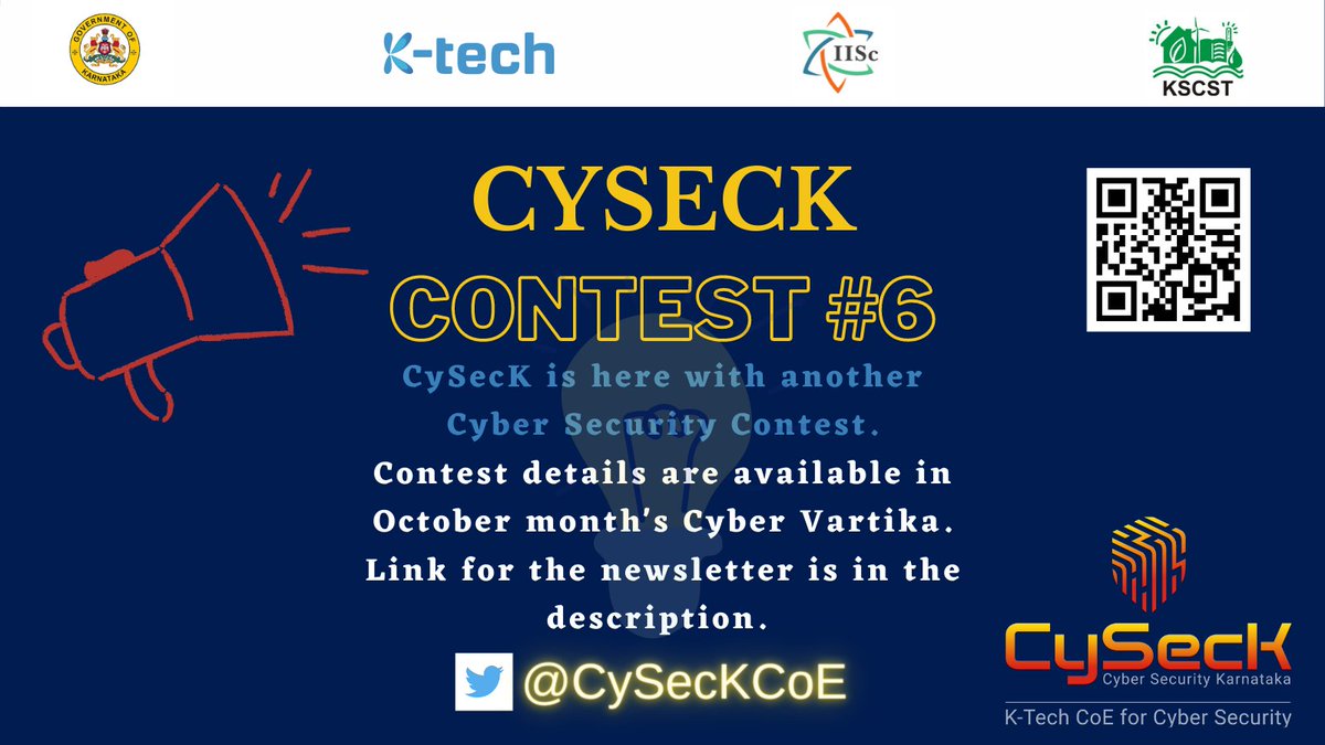 CySecKCoE's tweet photo. 📢We are here with our 5th edition of #CyberVartika🥳
https://t.co/1tkMkvFMFg
@iiscbangalore
#cybersecurity #ContestAlert #Contest #ContestAlertIndia #CySecK
P.S-Check the newsletter for contest details.
CySecK goodies awaiting the winners🎁
https://t.co/rquSU7buEm https://t.co/ehBeYR8dVf