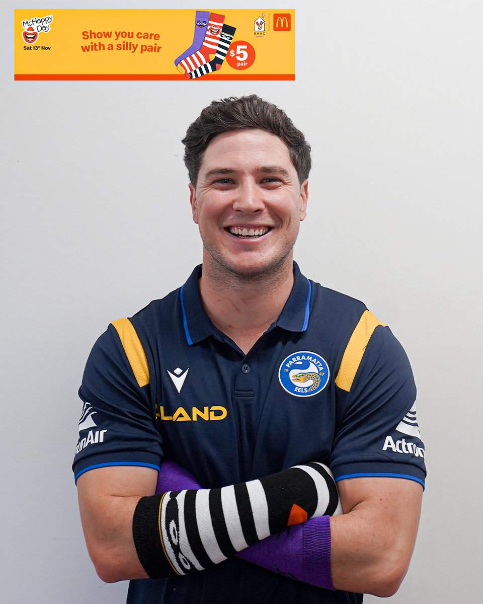 TheParraEels's tweet photo. .@maccas McHappy day is tomorrow 🍟 🥳

Head in-store to show you care with a silly pair 🧦

#PARRAdise https://t.co/gpoDe6NU8K