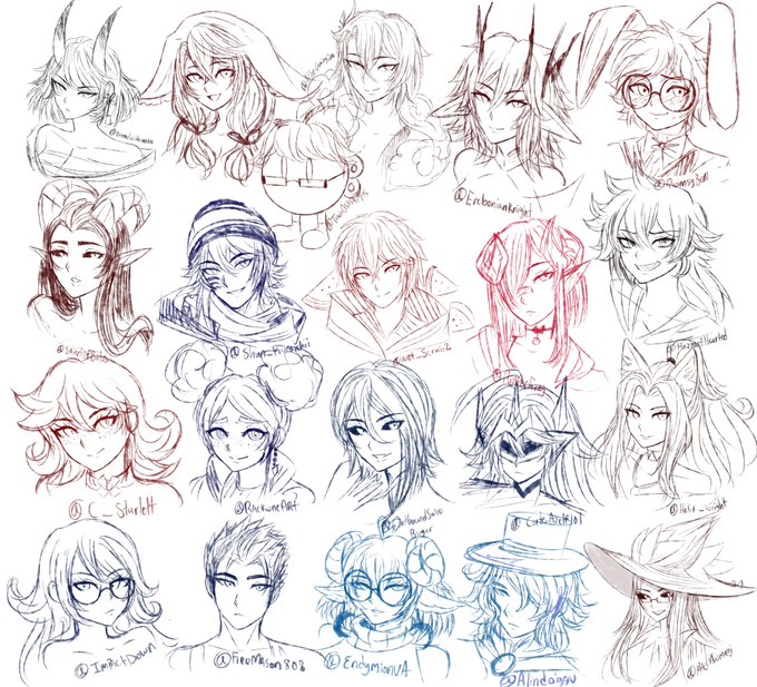 My friends and I picked characters for twitch! <3
sketches was fun! 
OCS Belong to @breadwithpasta @Lunacchiii @AltroGamingBros @Travis055390715 @ErebonianKnight @QwinnsyBun @SaintOfBirbs  @shun_kuroichii @Wet_Scrub2 ... 