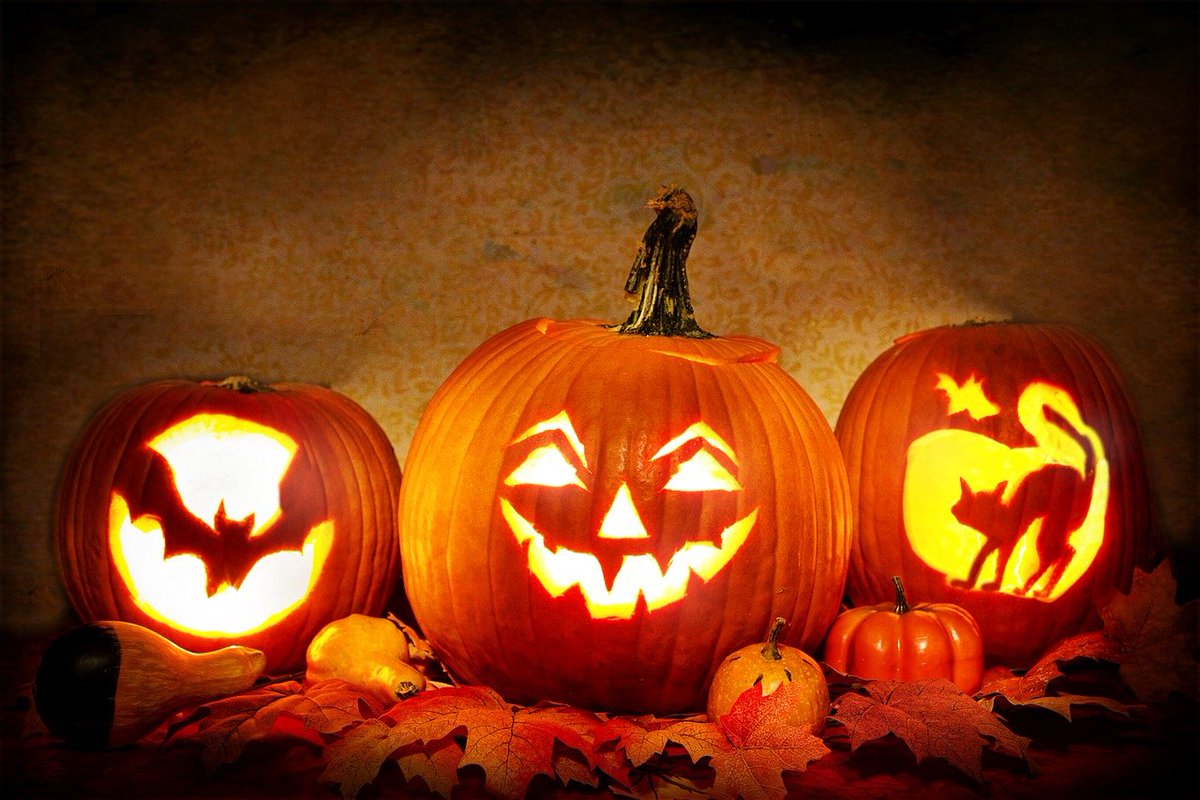 jack-o-lanterns, lit, pumpkins