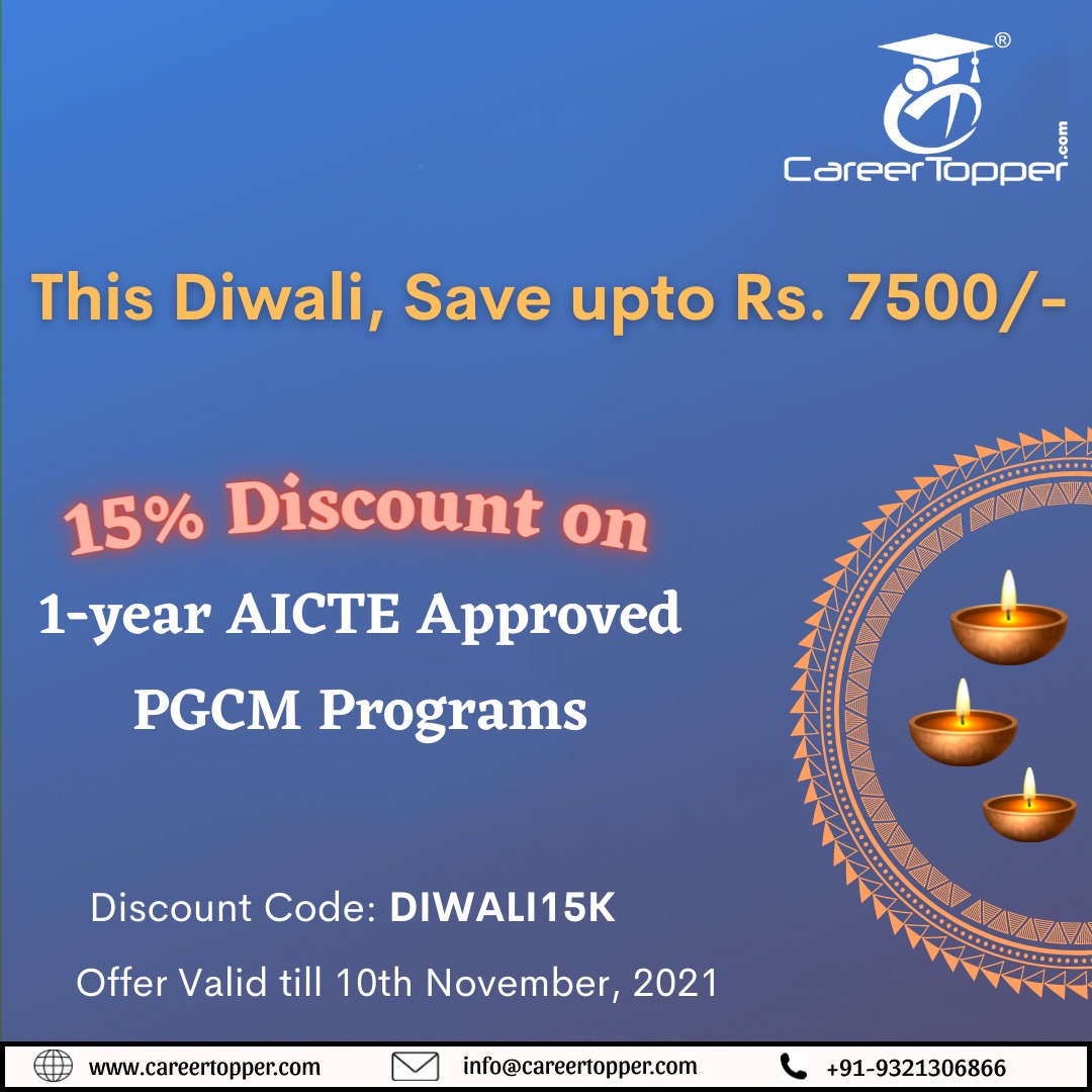 CareerTopper's tweet photo. This Diwali Season, take a step towards #upskilling and make yourself #IndustryReady
Enroll for our 1-year AICTE-approved PGCM course, in partnership with AIMA. Get a 15% #discount and Save Rs. 7500 during our #Diwali offer
Register: https://t.co/EXP7meUuAY
#AICTE #Global #goals https://t.co/rSOIx6NXsn