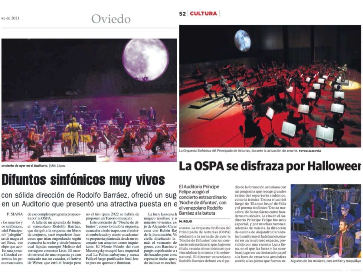 OSPAcom's tweet photo. La prensa sobre #Nochededifuntos:

“La #ospa, con sólida dirección de @rodolfobarraez, ofreció un sugerente concierto en @AuditorioOVD”@lanuevaespana 

“Grandes aplausos para un concierto (…)  que además contó con el envoltorio exquisito de una trabajada escena” @elcomerciodigit https://t.co/kAJMeO2Q0B