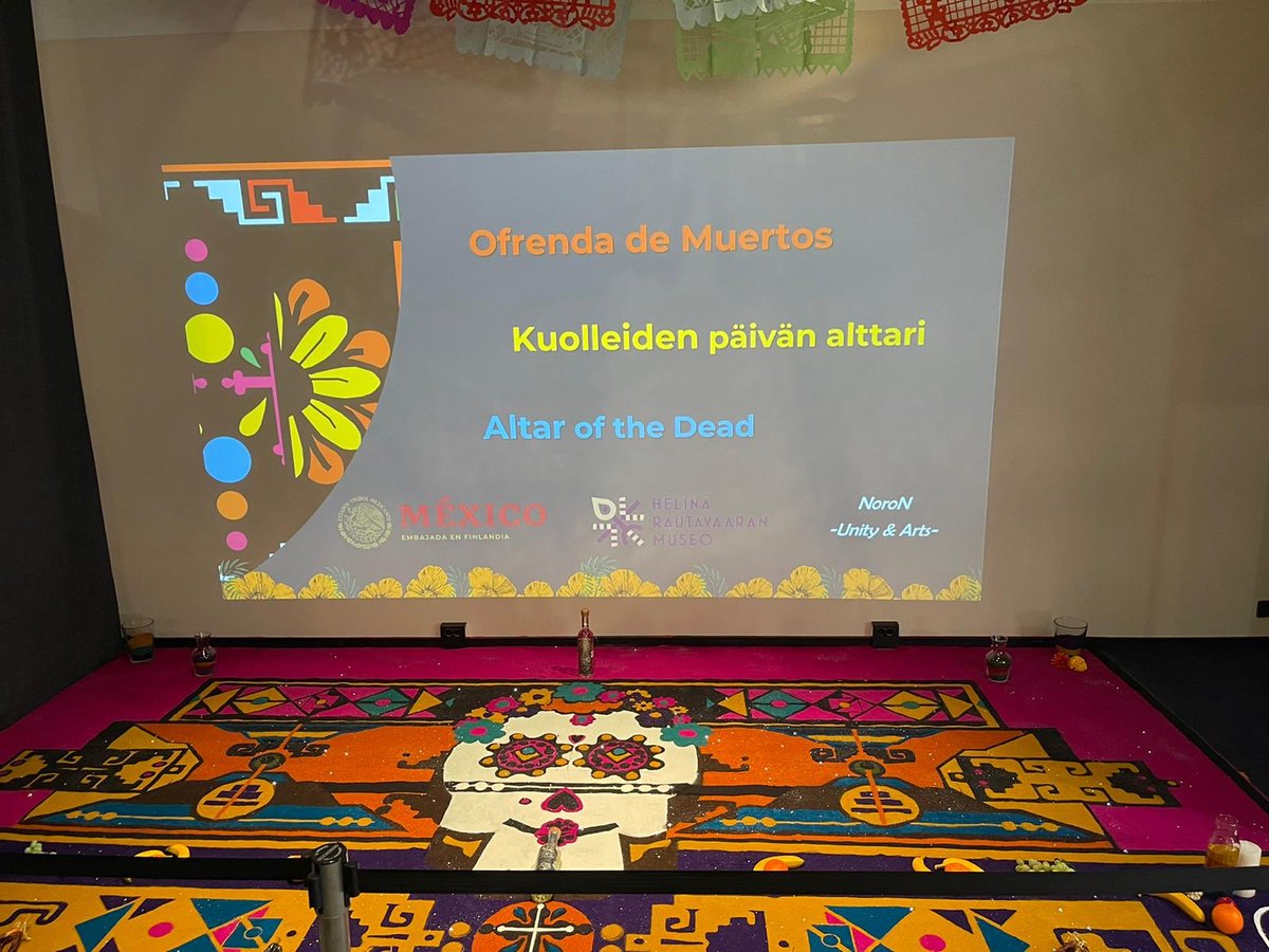 Ernesto Céspedes (@embcespedes) on Twitter photo <a href="/EmbaMexFin/">Mexico in Finland</a> presentó este año #Ofrendas por #DiaDeMuertos en el Museo etnográfico <a href="/HRmuseo/">Helinä Rautavaaran museo</a> : una, a manera de tapete de aserrín típico de #Huamantla #Tlaxcala y otra digital típica de #Mitla #Oaxaca en #AR. Gracias <a href="/PedroCsarPeral1/">Pedro César Peralta a.k.a. NoroN</a> y <a href="/JosARVelasco1/">Tony Oax Mexico</a> . Hasta el 7 de noviembre <a href="/EmbaMexFin/">Mexico in Finland</a> presentó este año #Ofrendas por #DiaDeMuertos en el Museo etnográfico <a href="/HRmuseo/">Helinä Rautavaaran museo</a> : una, a manera de tapete de aserrín típico de #Huamantla #Tlaxcala y otra digital típica de #Mitla #Oaxaca en #AR. Gracias <a href="/PedroCsarPeral1/">Pedro César Peralta a.k.a. NoroN</a> y <a href="/JosARVelasco1/">Tony Oax Mexico</a> . Hasta el 7 de noviembre