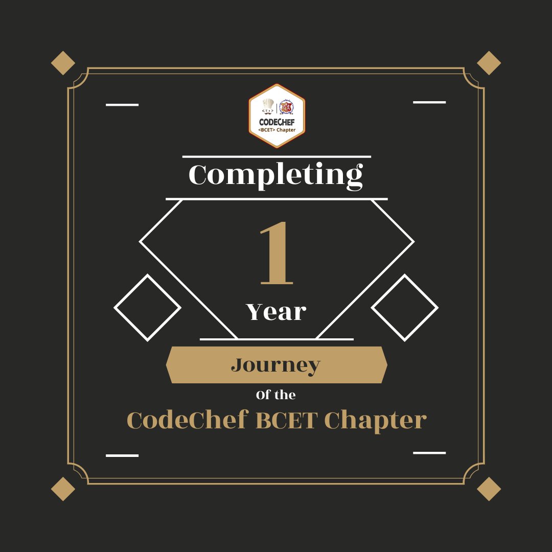 CodeChefBCET's tweet image. CodeChef BCET Chapter is celebrating a year-long success.
Thanks a lot to everyone.. and Special Thanks to our *Executives* for their Hardwork and Dedication towards making this chapter a success.💪
#codechefbcetchapter #codechef