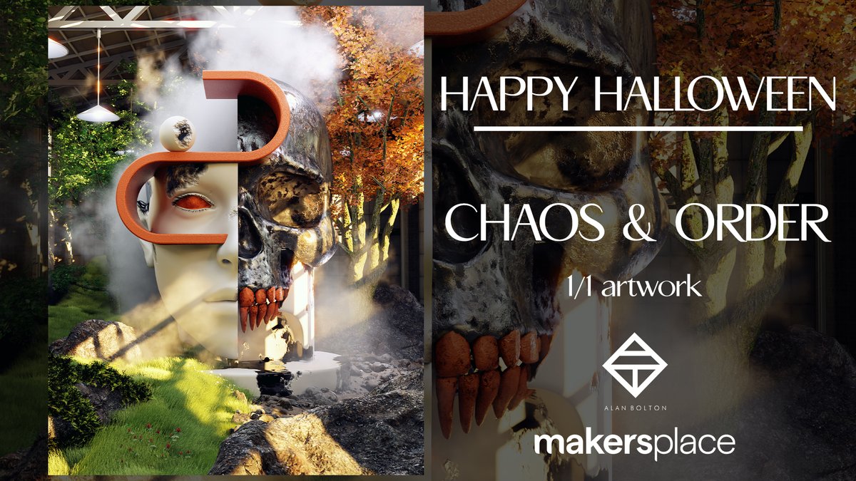 alnboltn's tweet photo. Happy Halloween 🎃

My most Halloween-themed artwork. Chaos &amp; Order. A 1/1 piece on @makersplaceco 🔥 #nftart #digitalart 

https://t.co/ghlKBF33SC https://t.co/lN0pj5rYBE