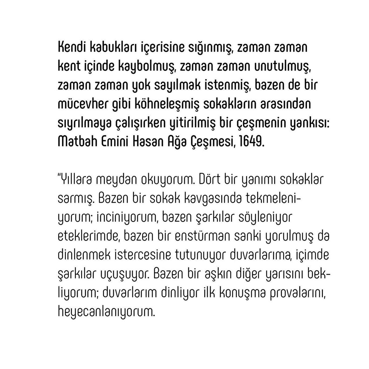 melikealtinisik's tweet photo. Beyoğlu Kültür Yolu Festivali kapsamında Erdem Akan küratörlüğündeki Beyoğlu Işık Sergisi’nde ‘’YANKI’’ adlı eserimizle yer alıyoruz. @MAArchitects_ 

Matbah Emini Hasan Ağa Çeşmesi’nin 372 yıllık YANKI’sını gözlemlemeye Galata Kulesi Yüksek Kaldırım köşesine bekleriz. https://t.co/9tnIqONyFX