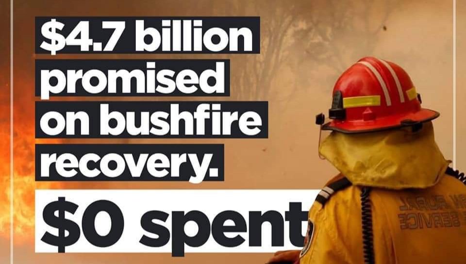 PeterWMurphy1's tweet photo. When you watch the final episode of @ABCTV's outstanding mini-series #Fires tonight, remember this: the Morrison Govt promised $4.7B for bushfire recovery, yet has spent $0 so far! 😠 #auspol #BlackSummer #bushfires https://t.co/9J5XJMj9Lz