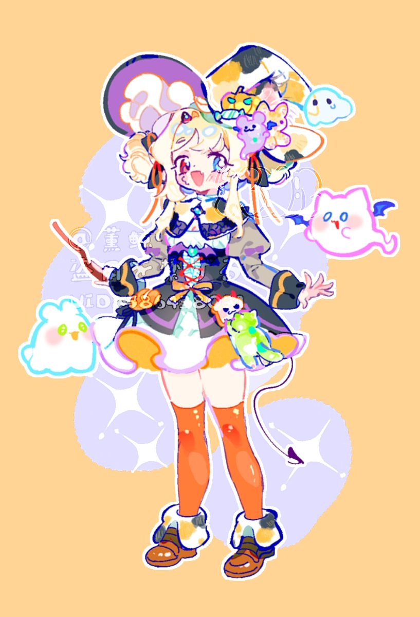 xunwhale's tweet photo. #oc 🎃🎃✨
嗯嗯万圣夜快乐
是琉璃（银毛）和夜逝（黄毛）的万圣装
*p3是梦咪画的
*Don't use these pictures please. https://t.co/KFPqOg7tkx