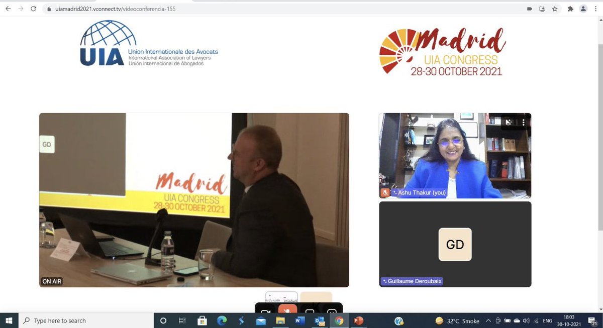 AshuTIndia's tweet photo. It was a pleasure presenting the @UnionIntAvocats UIA-LexisNexis LegalTech Barometer 2021 along with @GderoubaiX &amp; @henrotte at the @UnionIntAvocats Annual Congress . #UIAMadrid @LexisNexis @ATAIndialegal #indofrench @SurinUia @MariePiR1 @JerryRothUIA @MartMorenoJorg1 https://t.co/0J0BNJBpYs