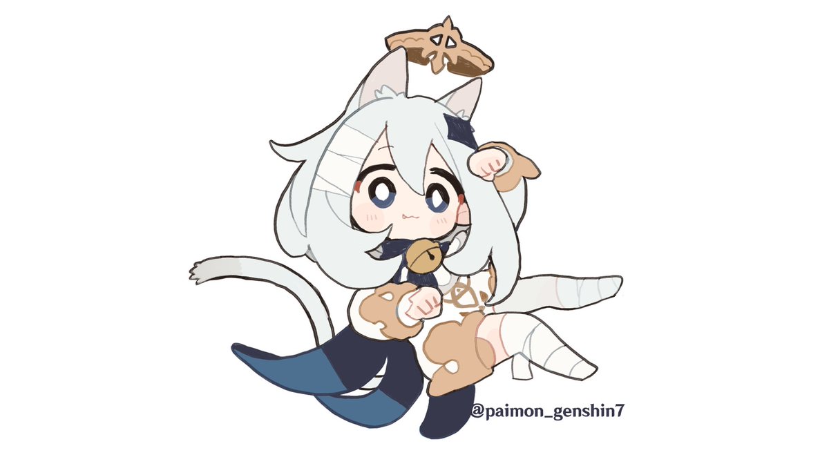 paimon (genshin impact) 1girl animal ears tail cat ears cat tail paw pose white hair  illustration images