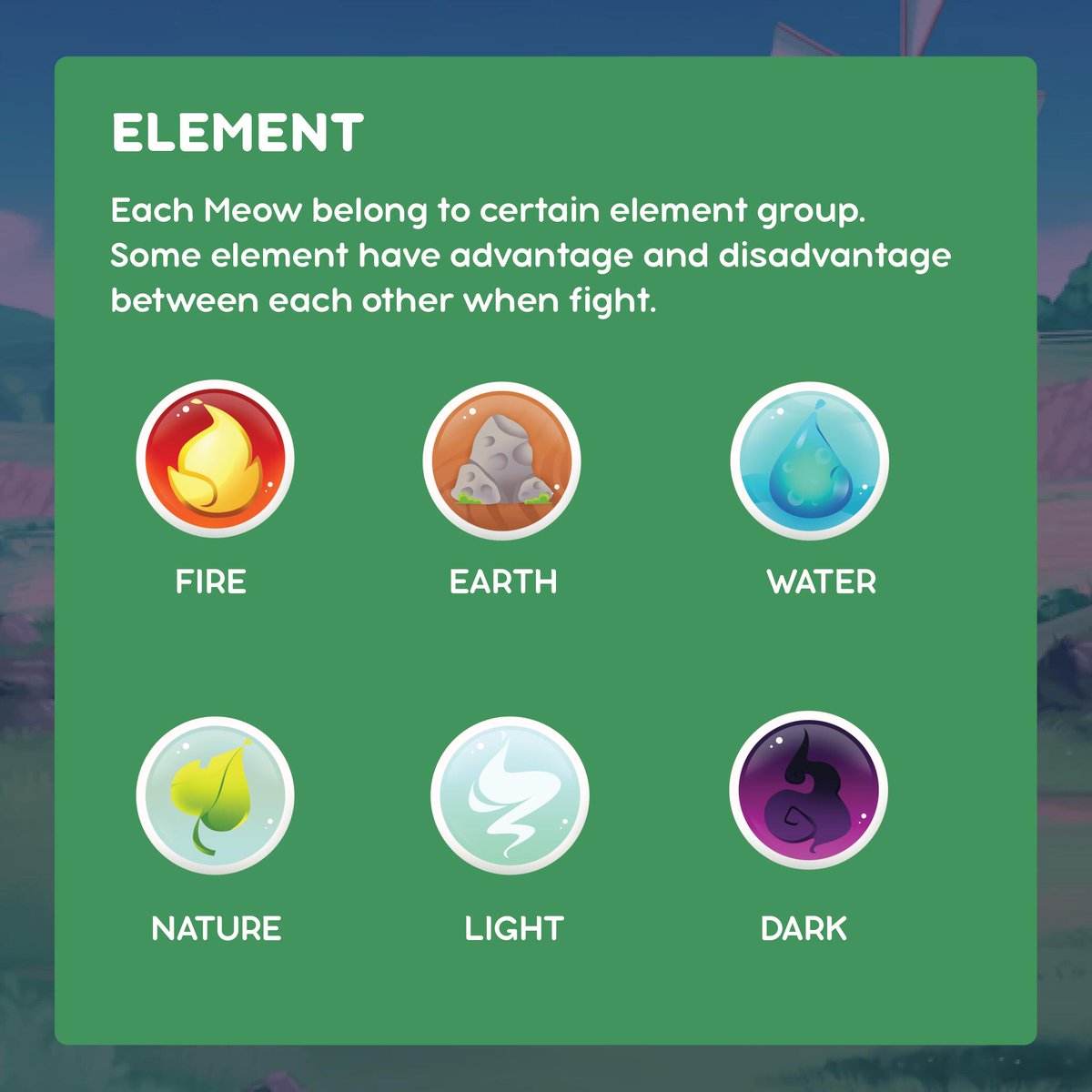 Cryptomeow_NFT's tweet photo. Each Meow will have different element , stats and position this will be used in V.2 for MEOW figh !! https://t.co/7fpULz6TFc