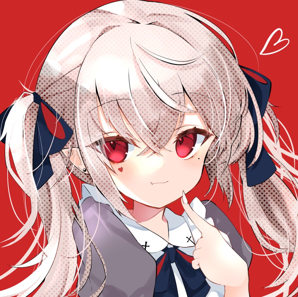 red eyes twintails heart 1girl solo red background mole under eye  illustration images