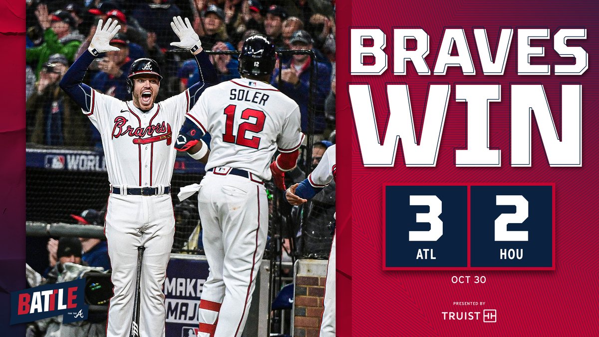 Atlanta Braves (@braves) on Twitter photo RECAP: Soler, Swanson seal deal for #Braves in Game 4.
#BattleATL: atmlb.com/3CKBYQZ
Presented by <a href="/TruistNews/">Truist Bank</a> RECAP: Soler, Swanson seal deal for #Braves in Game 4.
#BattleATL: atmlb.com/3CKBYQZ
Presented by <a href="/TruistNews/">Truist Bank</a>