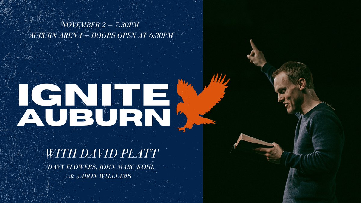 Bring your friends and join us on Tuesday, November 2 at 7:30 pm in the Auburn Arena. Worship with <a href="/wrshpinitiative/">The Worship Initiative</a> and teaching from <a href="/ChetteW/">Chette Williams</a> and <a href="/plattdavid/">David Platt</a>. 

#IgniteAuburn, <a href="/AuburnFCA/">Auburn FCA</a>, <a href="/FollowRadical/">Radical</a>