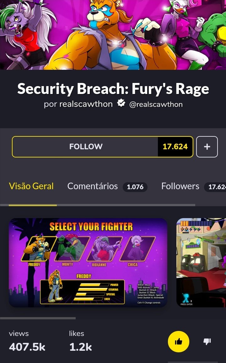 lulu_pass's tweet photo. Security Breach: Fury's Rage
"Só para ficar claro de cara, este jogo é chamado FURY'S Rage, NÃO Furry's Rage."
Link:https://t.co/j47ifXrSr1
#SecurityBreachFurysRage #SBFR #LuluGamePass #ScottCawthon #ScottGames #indie #indiedev #GameDev #Gamejolt #FinalFight #Arcade #action https://t.co/oqBSQWa8T5