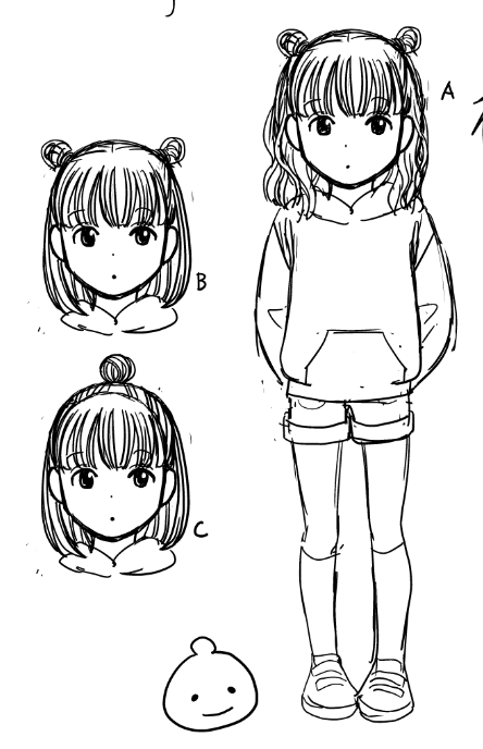妹ハナのキャラクター造形はわりとすんなり決まったのですが、髪型だけちょっと迷いました。 