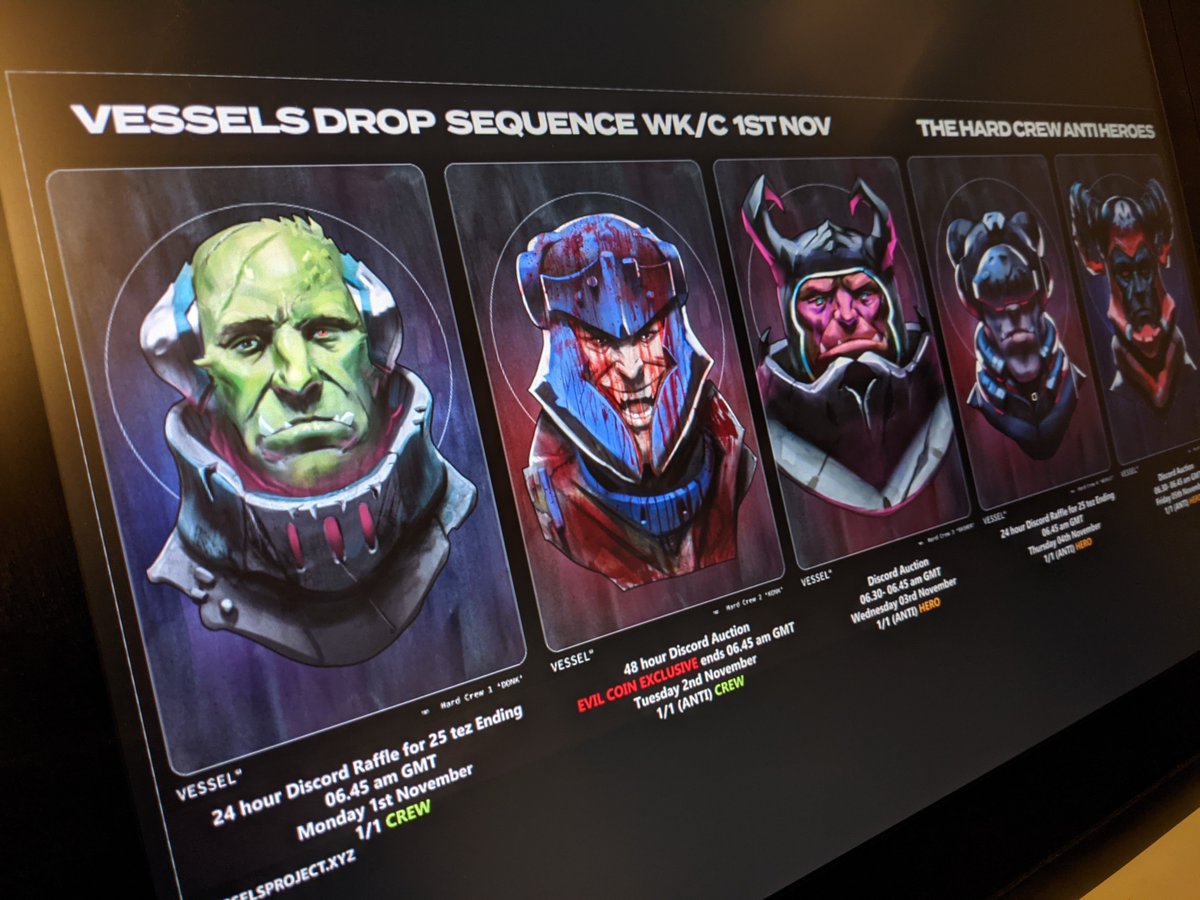 VesselFLOW's tweet photo. Super excited about some of you completing the crew challenge in style this week...
#sneakpeek
#antiheroes
#vesselsCrewChallenge
#vessels
#badoldbitches
#readtheirdescriptions
#evilcoin #exclusive
#tezos
#Collectibles https://t.co/3nnoneGirK
