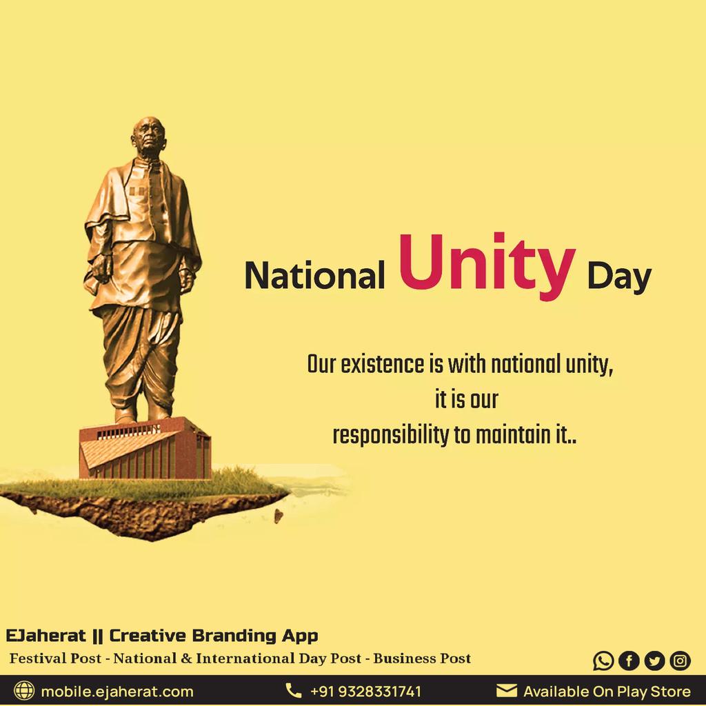 EJaherat's tweet photo. National Unity Day

#nationalunityday #sardarvallabhbhai #sardarvallabhbhaipatel #sardarpatel #sardarjayanti #birthanniversaryofsardarvallabhbhaipatel #lokhandipurush #lohpurushsardarpatel #patidar #ektadiwas #eJaherat #dailypost #festiveseason https://t.co/VFITJQhQdK