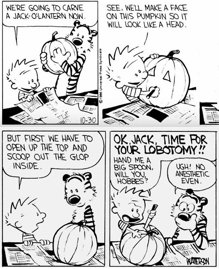 Calvinn_Hobbes's tweet photo. Reply with your best Pumpkin carving! 🎃 #CalvinandHobbes https://t.co/TGCZLhv3X3