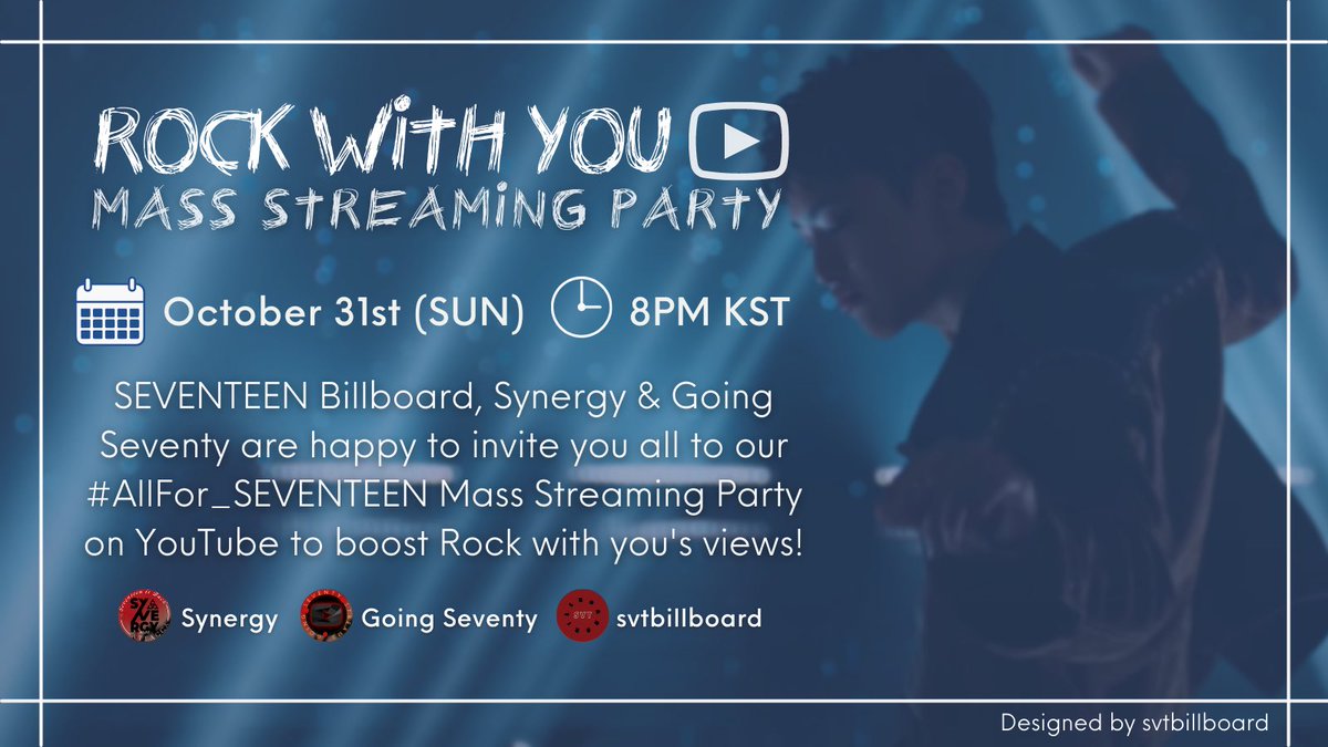 svtbillboard's tweet photo. 🎸 #ROCKWITHYOU MASS STREAMING 🎸

Carats! Together with @synergyforsvt and @goingseventy, we will be holding another mass streaming on YT starting at 8PM KST. Spread the word! Synergy has already started their mass streaming. Do join! 🤗

#세븐틴 #SEVENTEEN #Attacca @pledis_17 https://t.co/WzHJWQA0TC