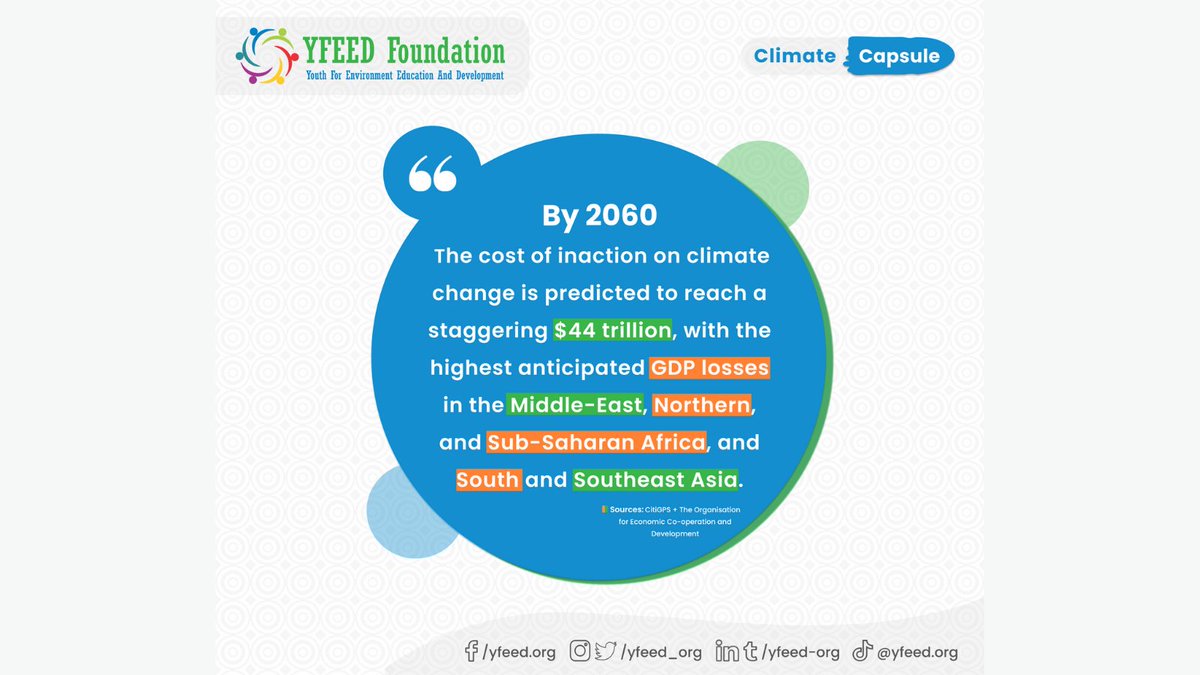 By 2060, the cost of inaction on climate change is predicted to reach a staggering $44 trillion, with the highest anticipated GDP losses in the Middle-East, Northern, and Sub-Saharan Africa, and South and Southeast Asia. 
#climatecapsule