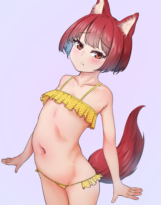 目つき悪い狐娘、かわいい水着を着させられて不機嫌の巻 