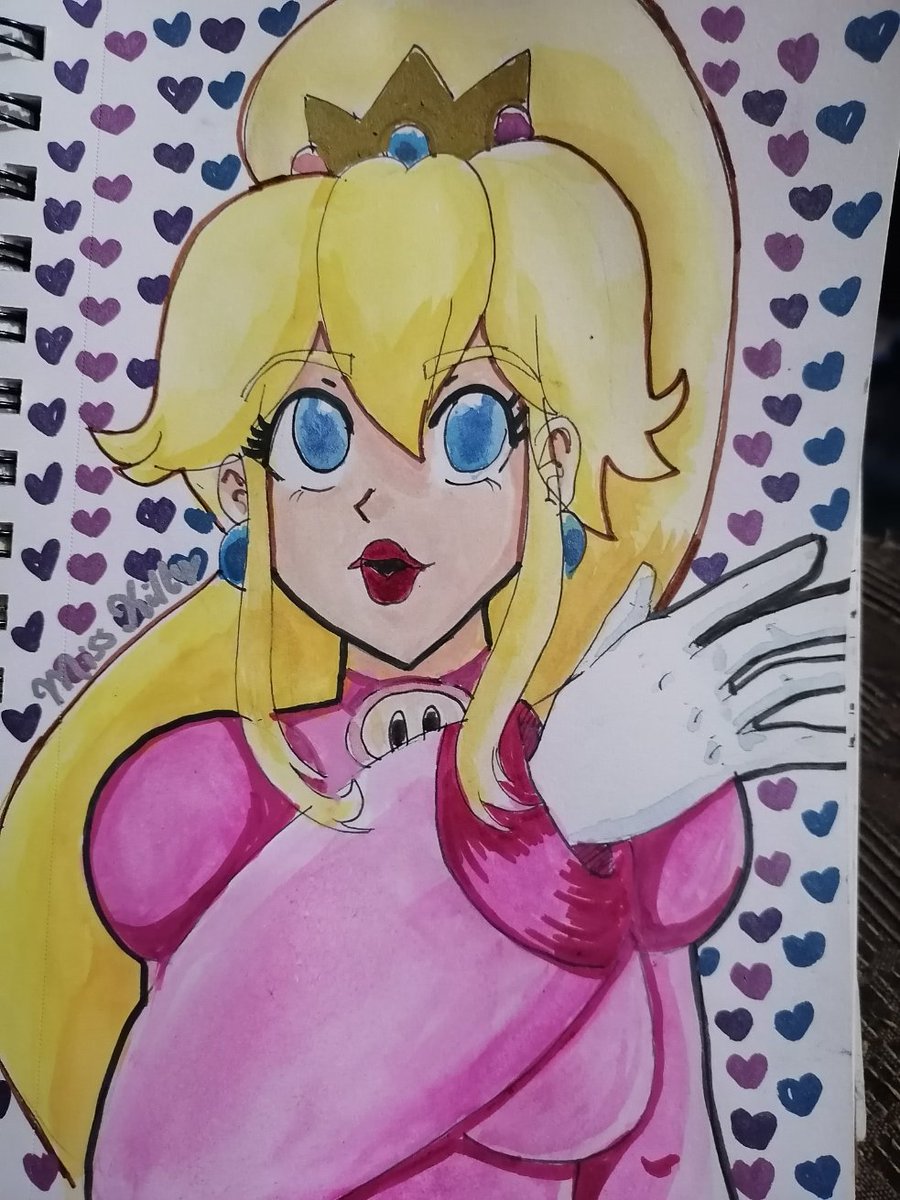 HarleenCl's tweet photo. La versión 2021 de megapeach y en téctica mixta con #acuarella #plumones #peach #princesspeach #MarioPartySuperstars #Nintendo #MegaMan https://t.co/lOo2Lv5KvP