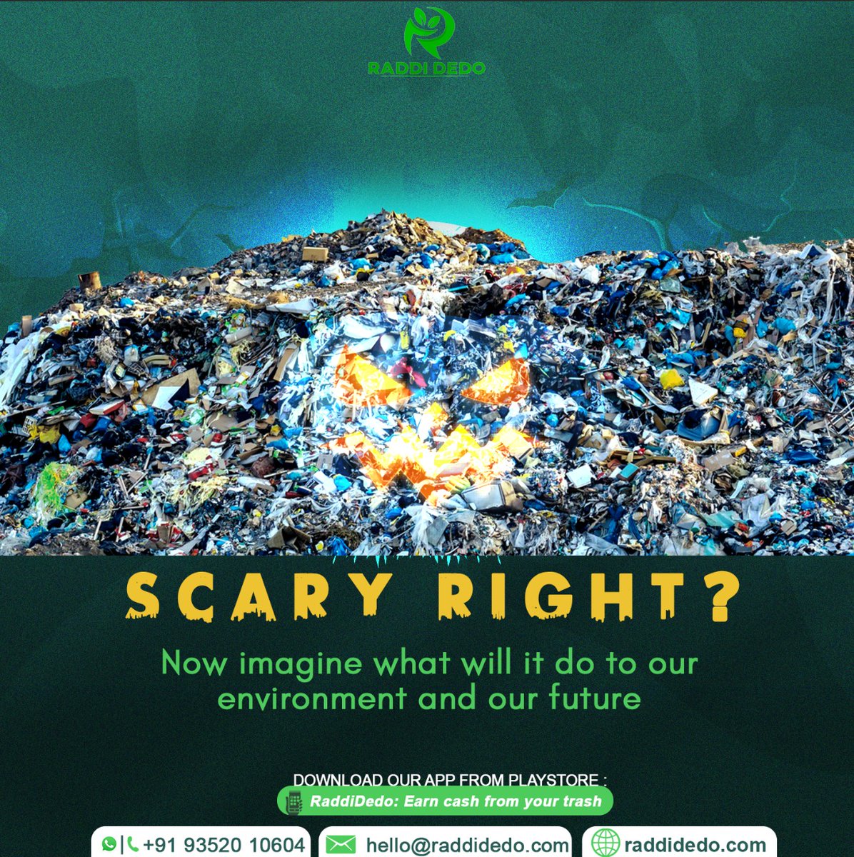 RaddiDedo's tweet photo. This Halloween get scared with this view of landfill that has been caused by us.
This Halloween let's get rid of our scary habit of being negligent towards our environment ✌️
#halloween #halloween2021 https://t.co/1KoIXbobR6