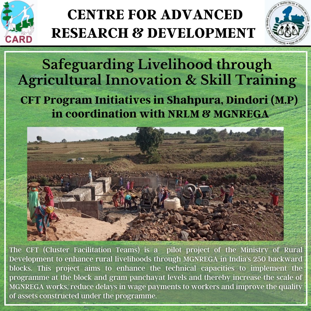 india_card's tweet photo. Through CFT- Cluster Facilitation Team initiative, we are ensuring that villagers get employment of at least 100 days under the #mgnregs and #GOMP development funds are utilized diligently for #rural development @horticulturemp @NIRDPR_India @DAY_NRLM @MoRD_GOI @minprdd #SDG1 https://t.co/1Ebj0qV5rU