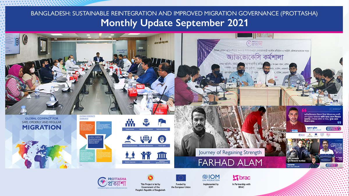IOMBangladesh's tweet photo. Prottasha Monthly Update for September 2021 is out!
➡️ Read it: https://t.co/l8lMCktQNh
It describes our reintegration, governance, and awareness-raising initiatives to support the Government of Bangladesh 🇧🇩, migrants, communities, and other stakeholders.
#PartnersInGood https://t.co/oqxuCLu6Zx