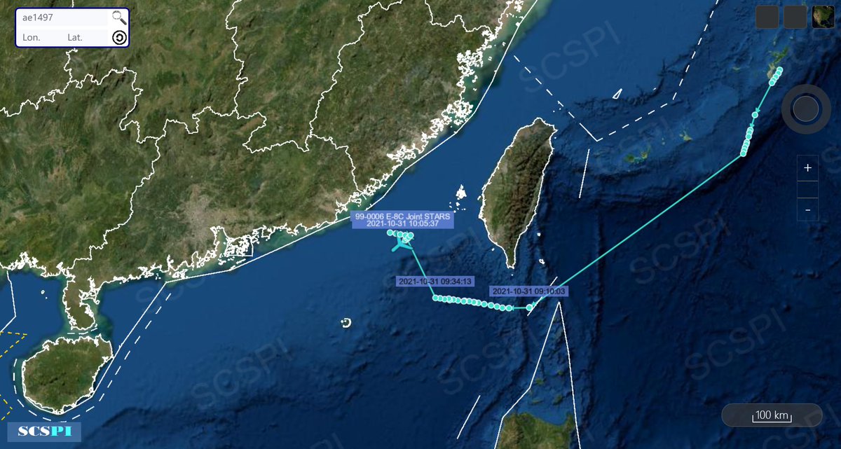 SCS_PI's tweet photo. Five US reconnaissance aircraft operate over the #SouthChinaSea, Oct 31:
USAF WC-135W #AE0941, E-8C #AE1497
USN 2*P-8As #AE685B #AE6857, EP-3E #AE1D95.
Among which WC-135W "Nuke Sniffer" is a rare guest to the region, whose last operation could be traced back to January 2020. https://t.co/61ewpvZT1p