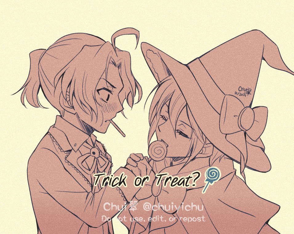 Reaper Sherly💀 and Witch Liam🪄 share candies after trick or treating~🍭