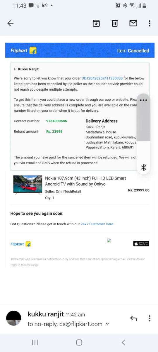 123_jits's tweet photo. @flipkartsupport Flipkart denying to pay refund amount.they are not aware of below email as it came from their if @_Kalyan_K  please this is from past 3 months. CS does not see this email @_Kalyan_K #Cheating # selling damaged goods # fraud https://t.co/3JvWx7pp3B