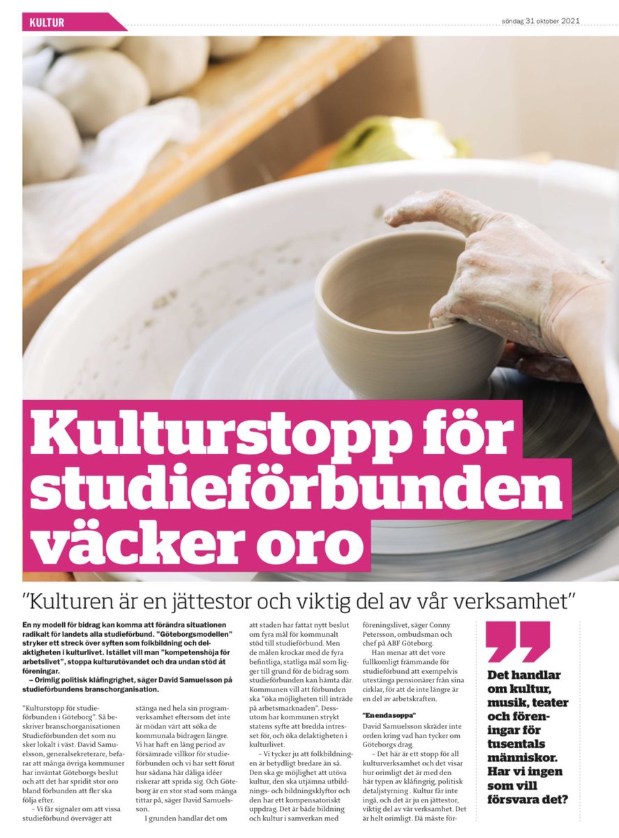 Kulturstopp i Göteborg på grund av orimlig politisk klåfingrighet mot <a href="/Studieforbunden/">Studieförbunden</a>   Viktig artikel i <a href="/ETC_redaktionen/">Dagens ETC</a>