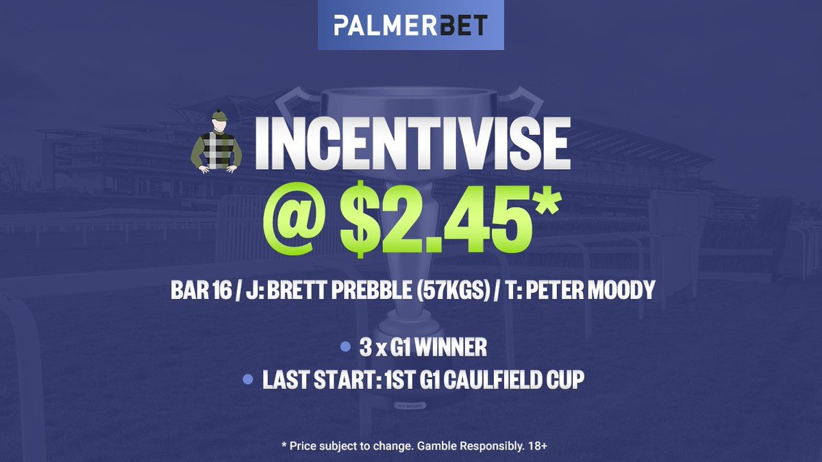 PalmerbetAU's tweet photo. From a Sunshine Coast Maiden win in April to Cup favourite in November.😮

Will the fairytale continue for INCENTIVISE? 

Bet on #MelbourneCup 👉 https://t.co/6vNXX7OGkq 

#SpringCarniValue https://t.co/msS94gB2Cc