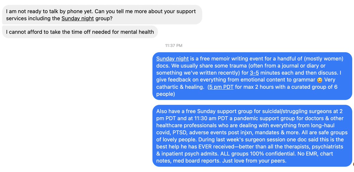 PamelaWibleMD's tweet photo. Free Sunday support for suicidal surgeons &amp; docs struggling with trauma. #MedTwitter #MedStudentTwitter (open to residents &amp; med students) #Trauma #Suicide #Surgeon #DepressionHelp #PandemicSupport #FreeLove https://t.co/ggOwFsmoFu
