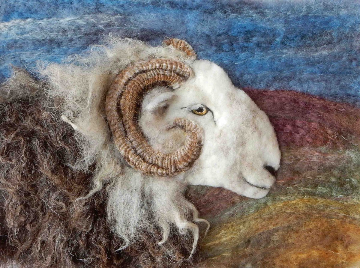 It is the last day of #woolweek @BritishWoolFarm  so here are some woolly pictures of #Herdwicksheep created with #Herdwickwool @MadeinEVAN @BritishWool #madeinCumbria #lakedistrictartist