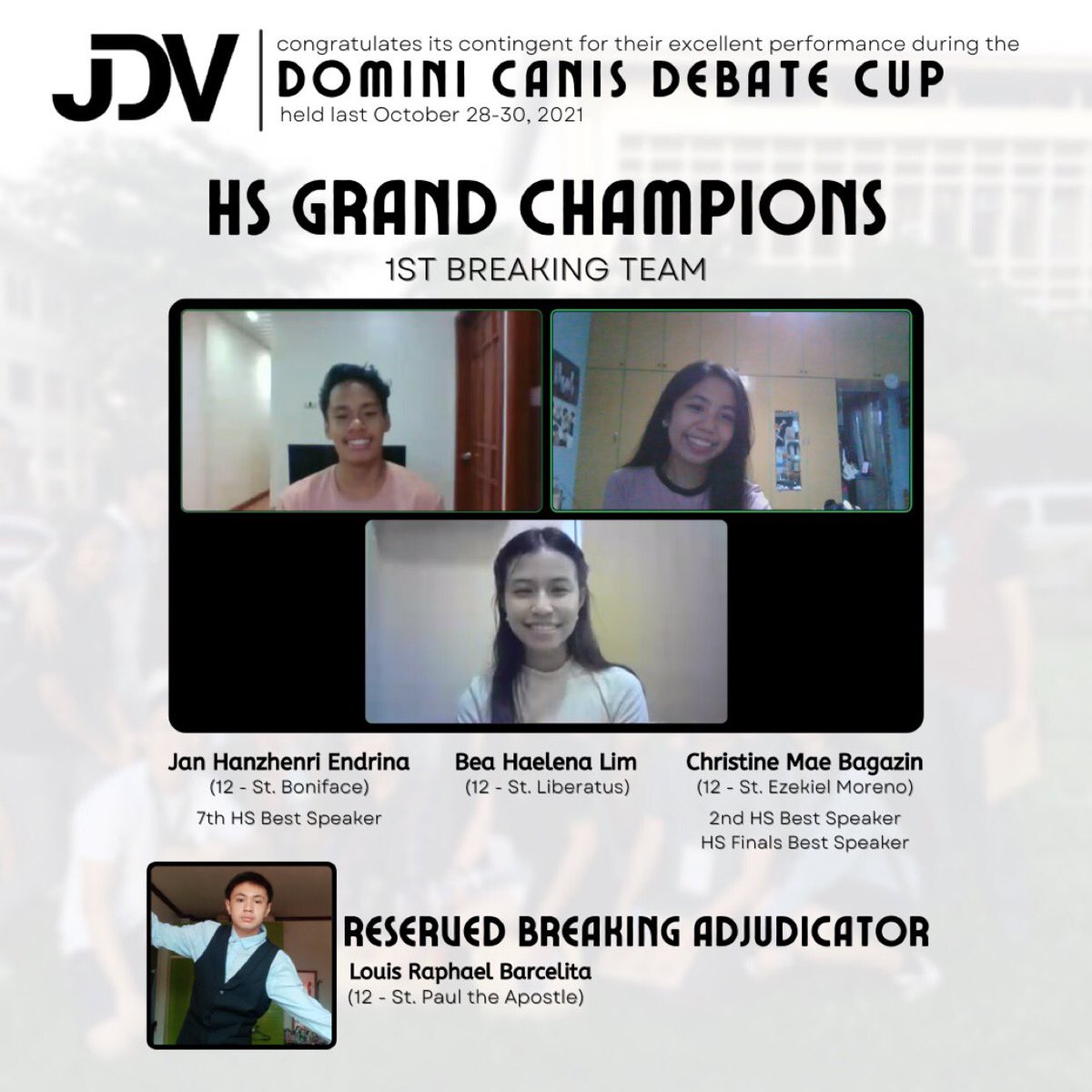 JDVarsity's tweet photo. The Josenian Debate Varsity reigned supreme in the recently concluded Domini Canis Debate Cup, a nationwide debate tournament hosted by the SPC Speech Society last October 28-30, 2021.
#AdelanteSanJose
#JoinTheDiscourse
#JosenianDebateVarsity https://t.co/WIiWZVW8DJ