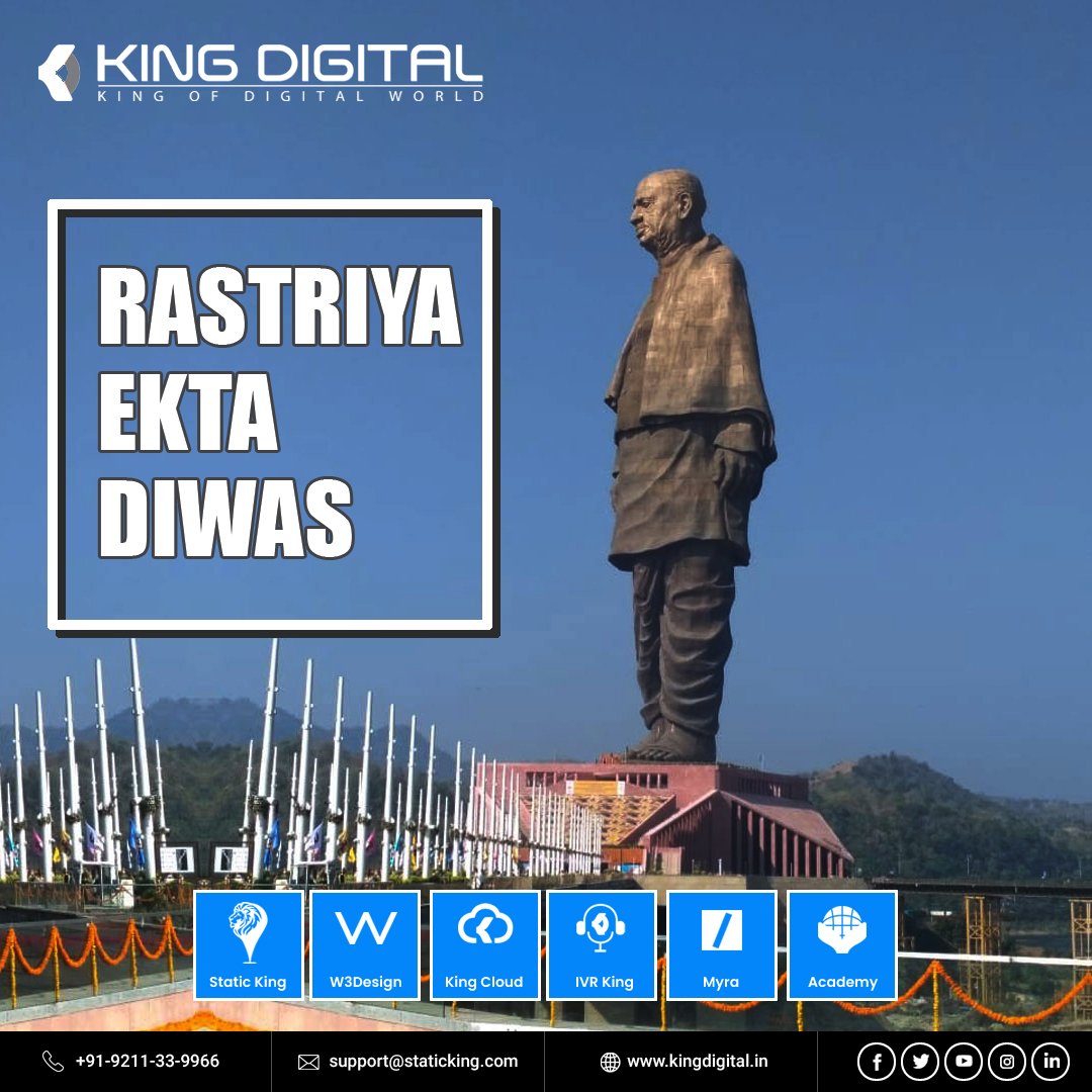 KingDigitalPL's tweet photo. The country will become great only When unity will become our identity. Happy Rashtriya Ekta Diwas!
.
.
.
.
#kdpl
#kingdigital
#kingofdigitalworld
#staticking
#unityday
#rashtriyaektadiwas
#digitalmarketingcompany
#bulksmprovider
#websites https://t.co/ipXqAjLJvd