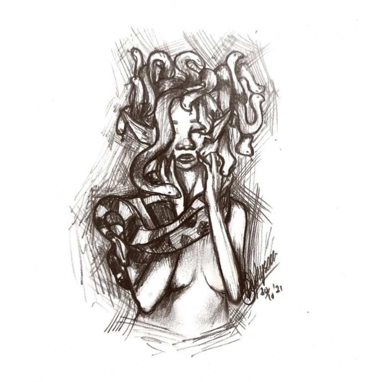 delphysca's tweet photo. 🎃 Inktober_30 : slither 🎃
.
I made the prompt [slither] as medusa kinda thing. And when I searched for references, one of the it really catches my eyes so I drawed her~ 
Reference is from Pinterest
. 
#delphyscaa #inktober2021day30 #slither #medusa https://t.co/cjGMMdgzvn