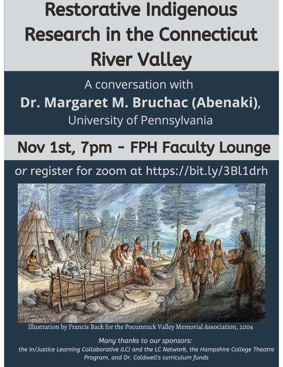 On Monday, Marge Bruchac will be a live in-person guest talk at Hampshire College: "Restorative Indigenous Research in the Kwinitekw (Connecticut River Valley)." Register on Zoom Bit.ly/3Bl1drh