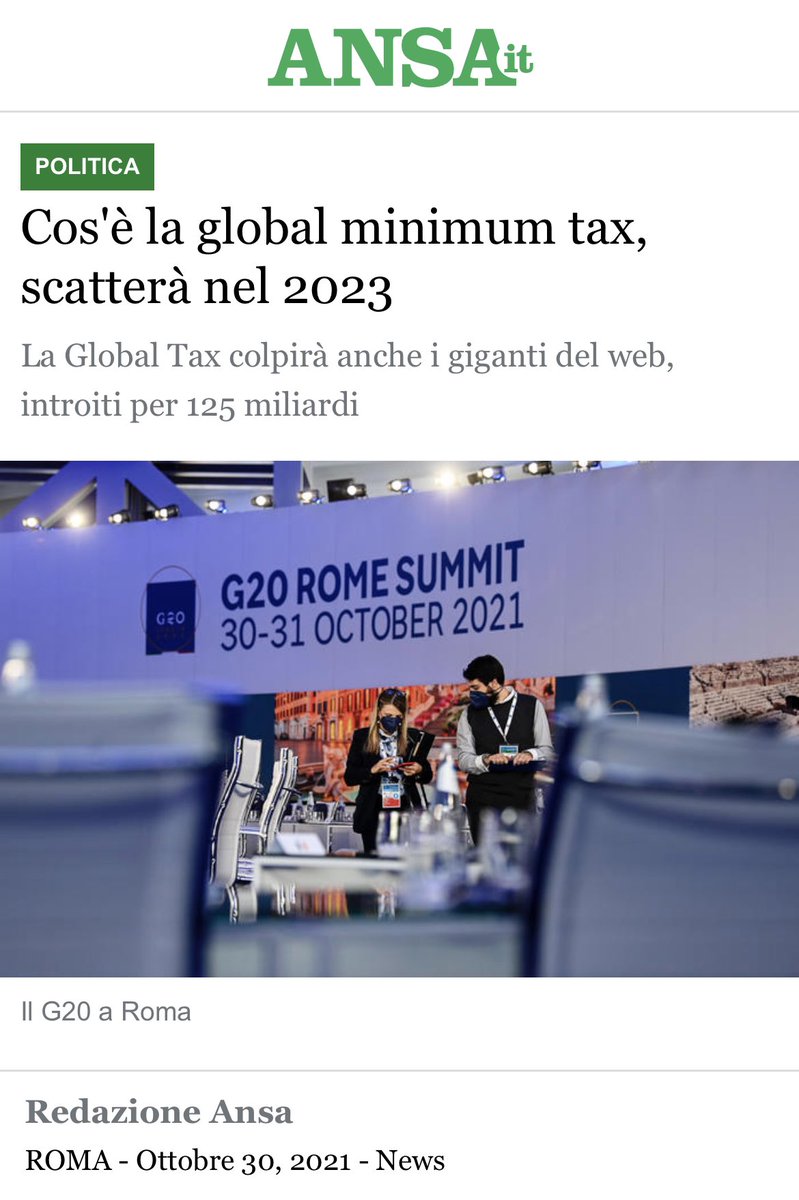 La #globalminimumtax avrà un'aliquota minima del 15% sugli utili delle multinazionali.

Ma niente #FlatTax per il “popolino” italiano.
#G20