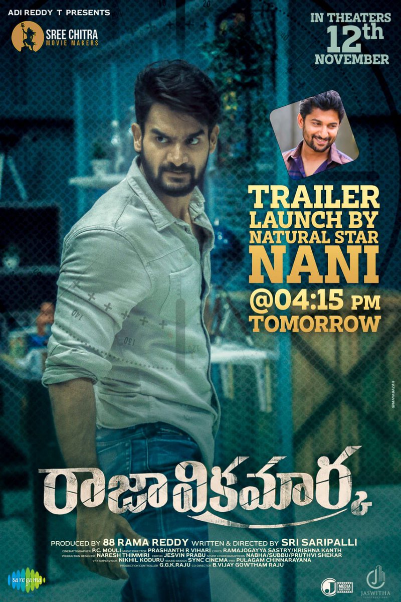 88Ramareddy's tweet photo. Natural⚡@NameisNani to launch @ActorKartikeya's #RajaVikramarka Trailer on Nov 1st @ 4:15PM💥

#RajaVikramarkaTrailer 
@actortanya @SriSaripalli_ @88Ramareddy @AdireddyT @prashanthvihari @SCMMOffl @saregamasouth @PulagamOfficial #RajaVikramarkaOnNov12 https://t.co/eu5VqzrgMw
