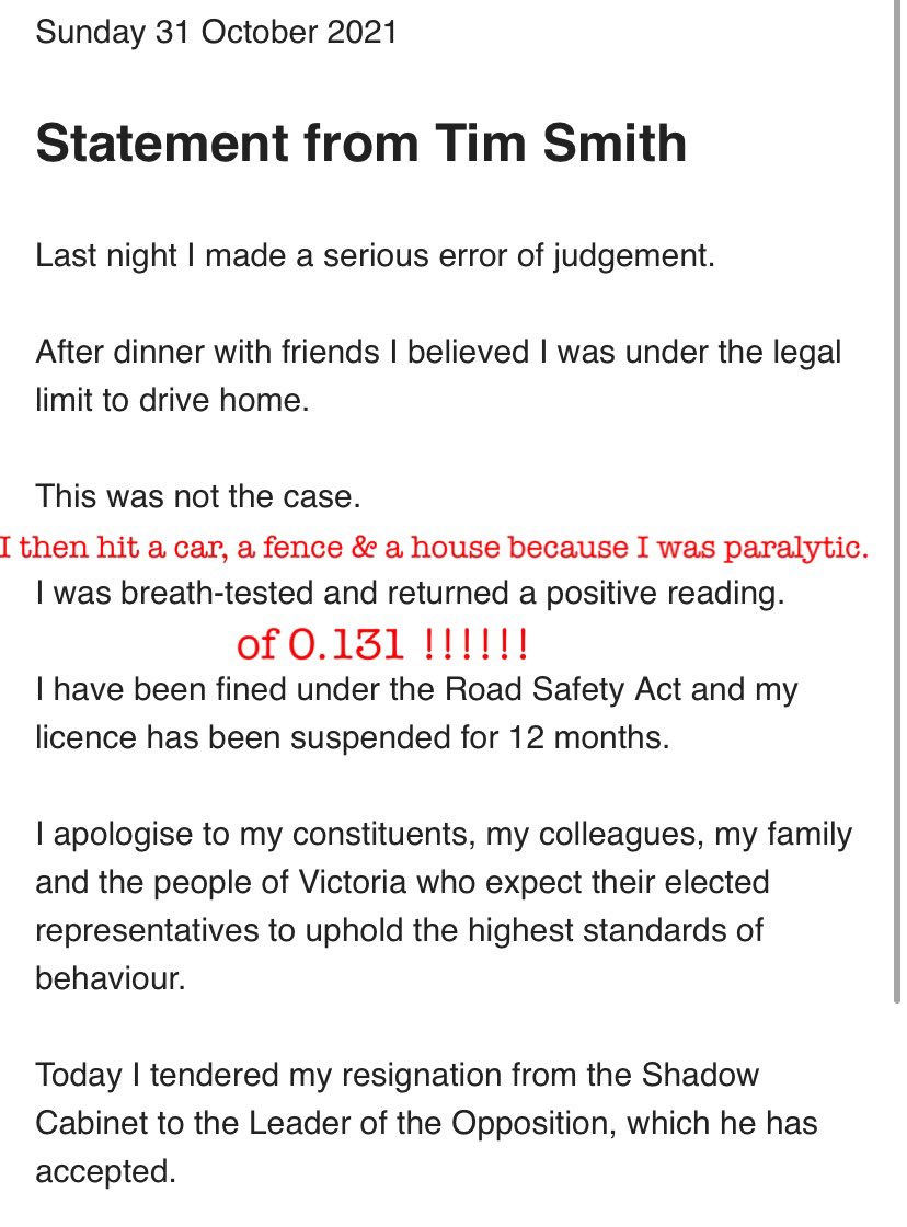 Karina_Melbs's tweet photo. There Tim Smith. I fixed your statement as you seemed to miss some basic facts. Apologise to the home owners & pay for repairs immediately. #dimtim #springst #SackDimTim #0.131 #TimSmithDrunk #TimSmithDrunkDriver https://t.co/PkuRhTrei7