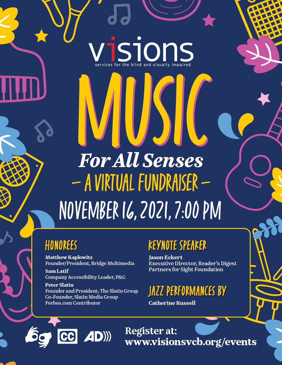 VirginiaSkar's tweet photo. Please join VISIONS for a virtual and fully accessible musical fundraiser.  To learn more and register, visit https://t.co/A4X5IVB82x. Proceeds for this event will be used to support VISIONS Free Programs in Manhattan. @visionsvcb https://t.co/e8fo6YxLUq