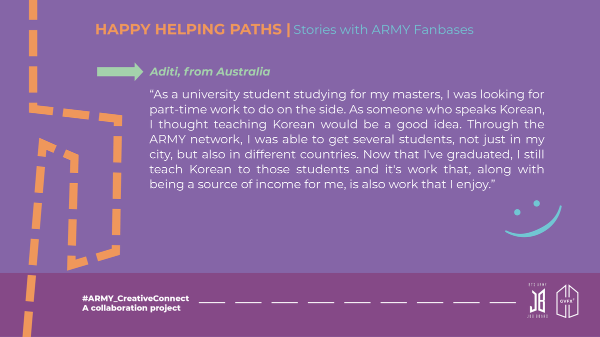 gvfxarmy's tweet photo. Aditi from Australia where their network of ARMY friends gave them the opportunity to teach Korean language.
#ARMY_CreativeConnect https://t.co/ayEPxwM3we