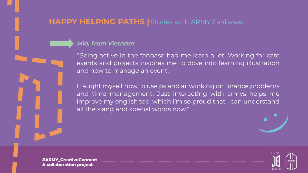 gvfxarmy's tweet photo. Mia from Vietnam participating and organizing on fanbase events have helped them learn soft and hard skills.
#ARMY_CreativeConnect https://t.co/KFVMJzf1II